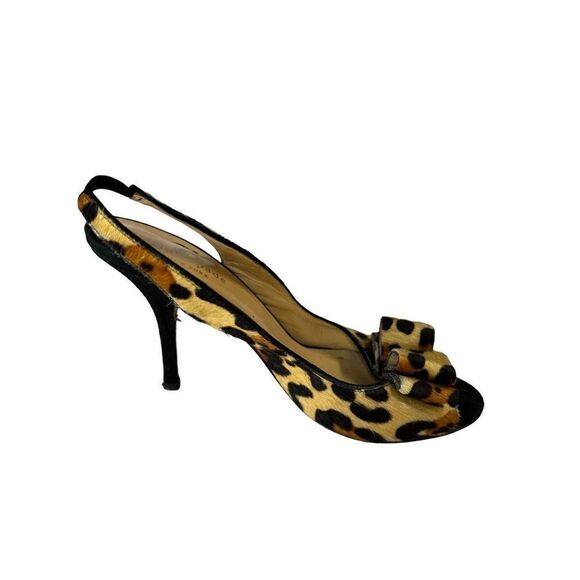 Kate Spade Leopard Calf Hair Peep Toe Slingback Heels Size 7B - Picture 6 of 12